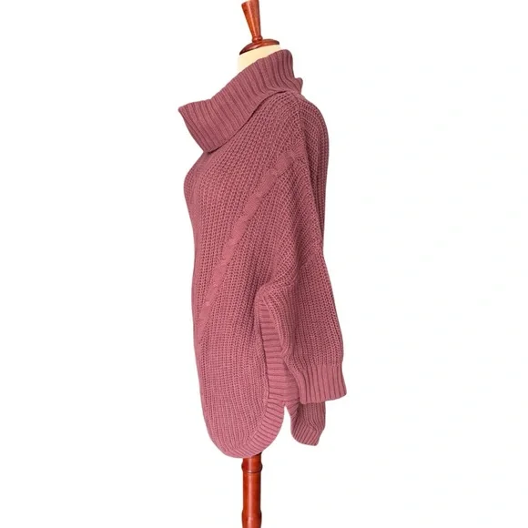 Express Women's NWT Mauve Cowl Neck Cable Knit Sweater Size XL Dolman 3/4 Sleeve - Picture 9 of 16